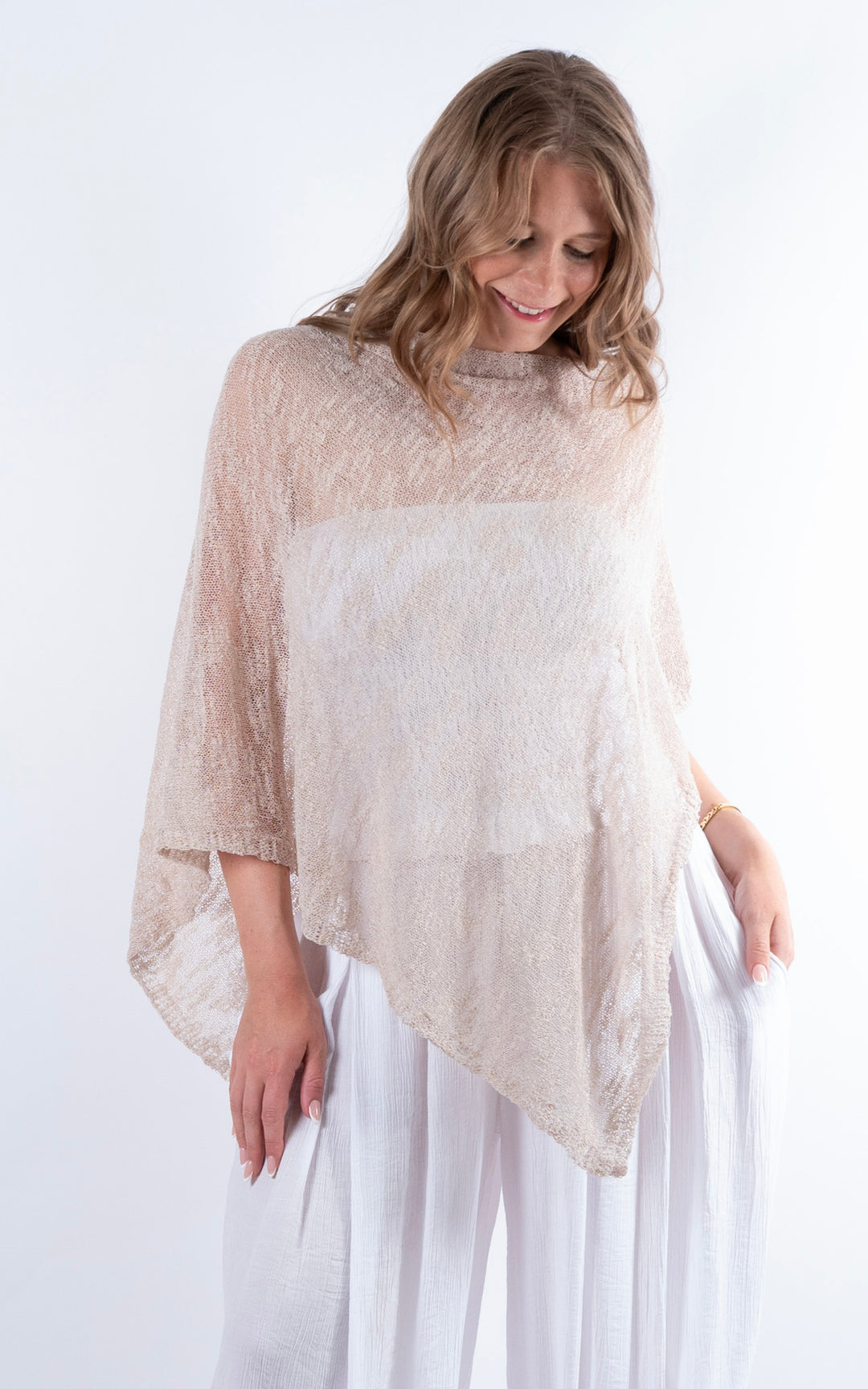 Fine Knit Poncho | Stone