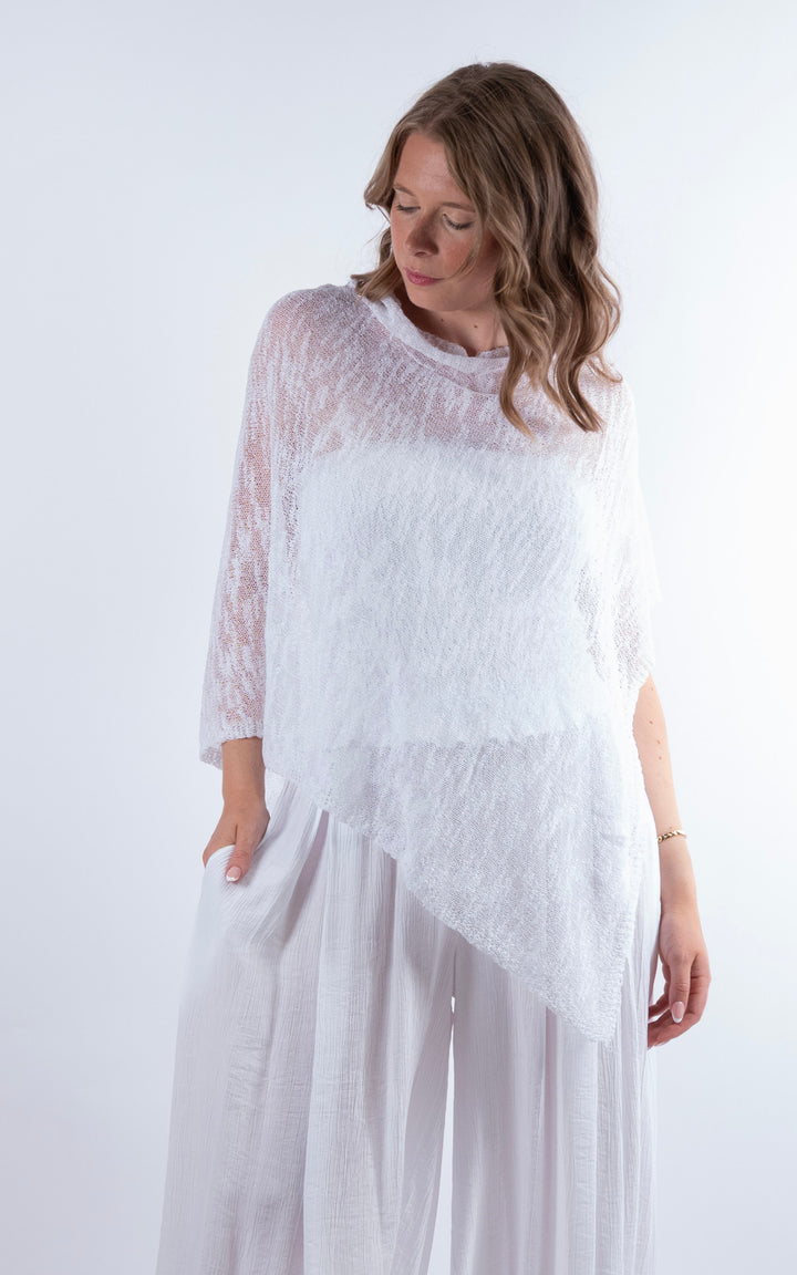 Fine Knit Poncho | White