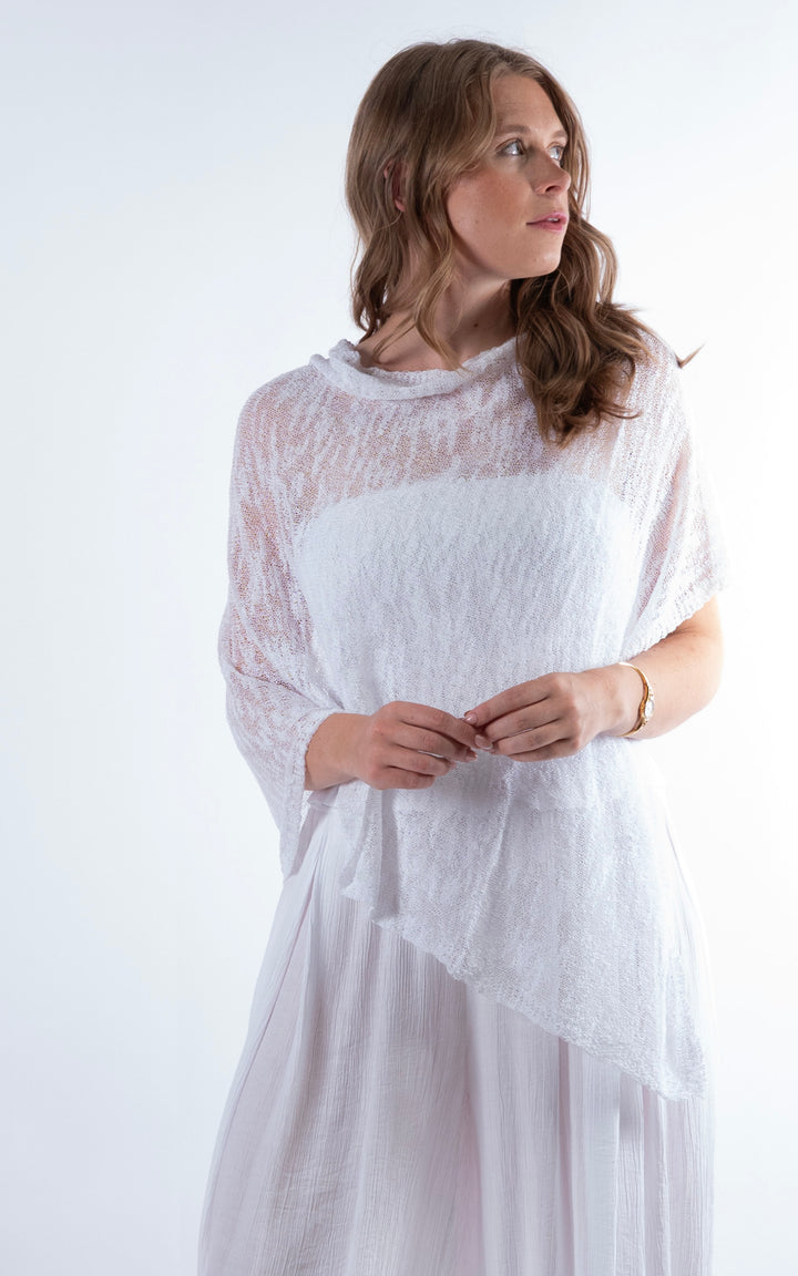 Fine Knit Poncho | White