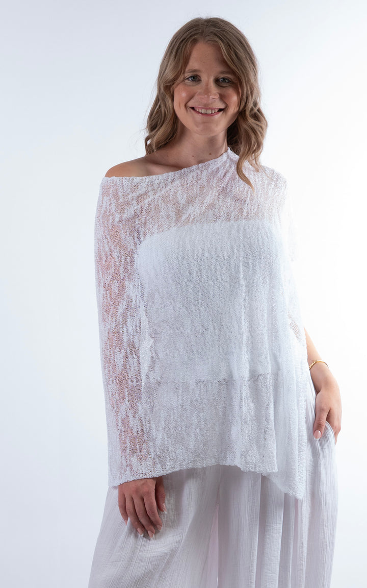 Fine Knit Poncho | White