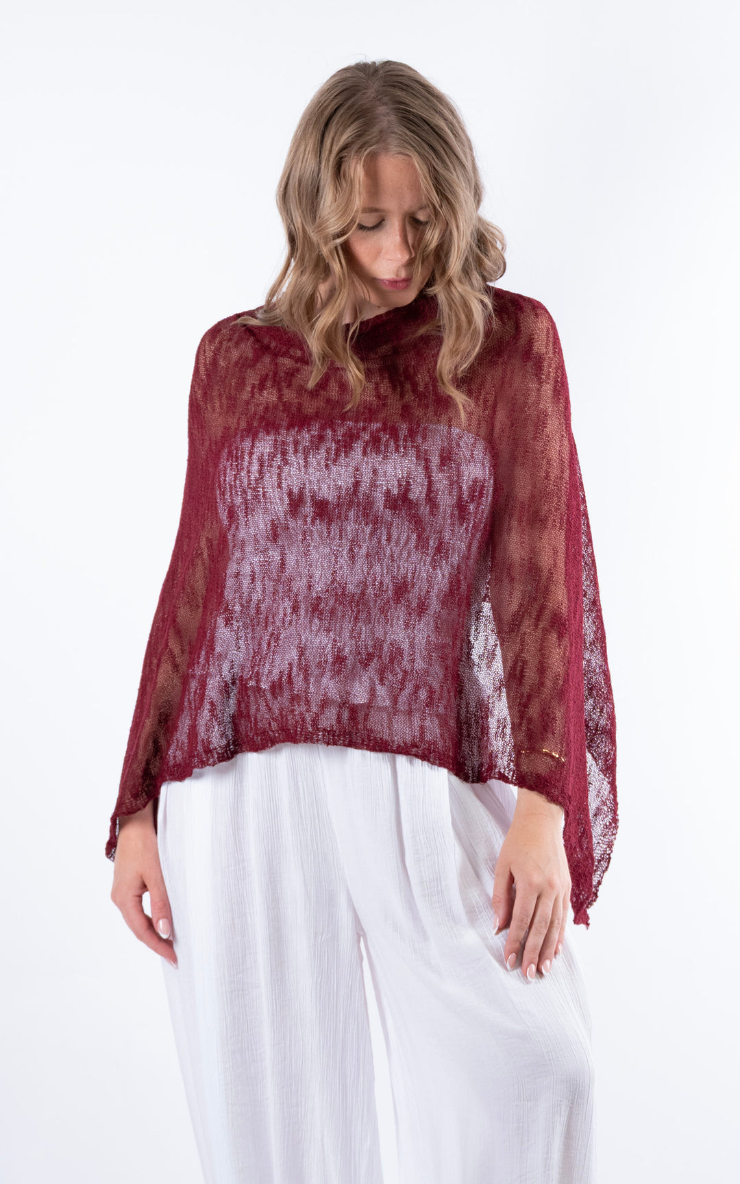 Fine Knit Poncho | Wine