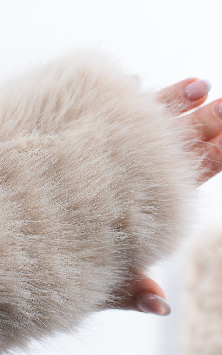 Fingerless Gloves | Faux Fur | Beige