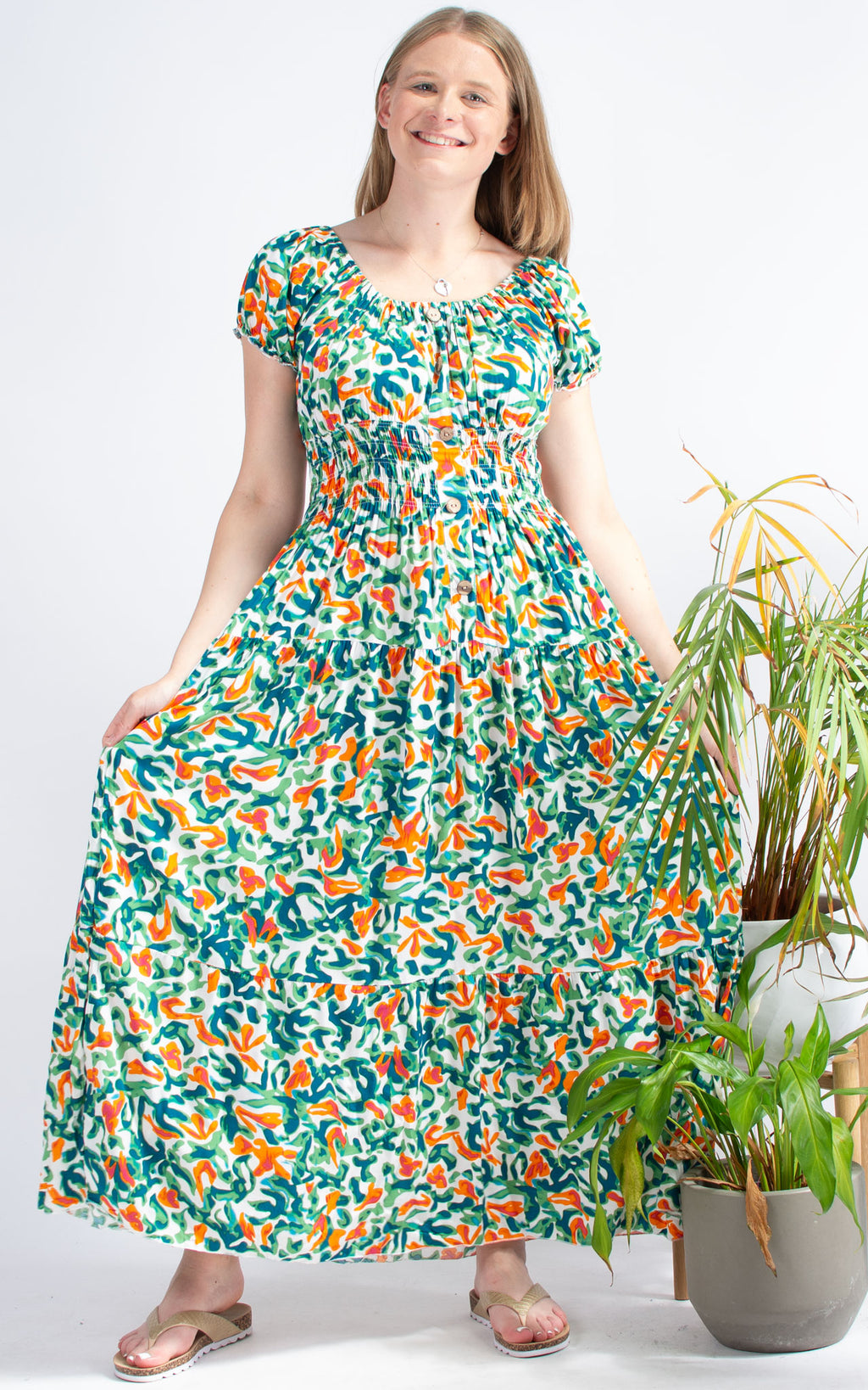 Floral Bardot | Splodge | Maxi | Green
