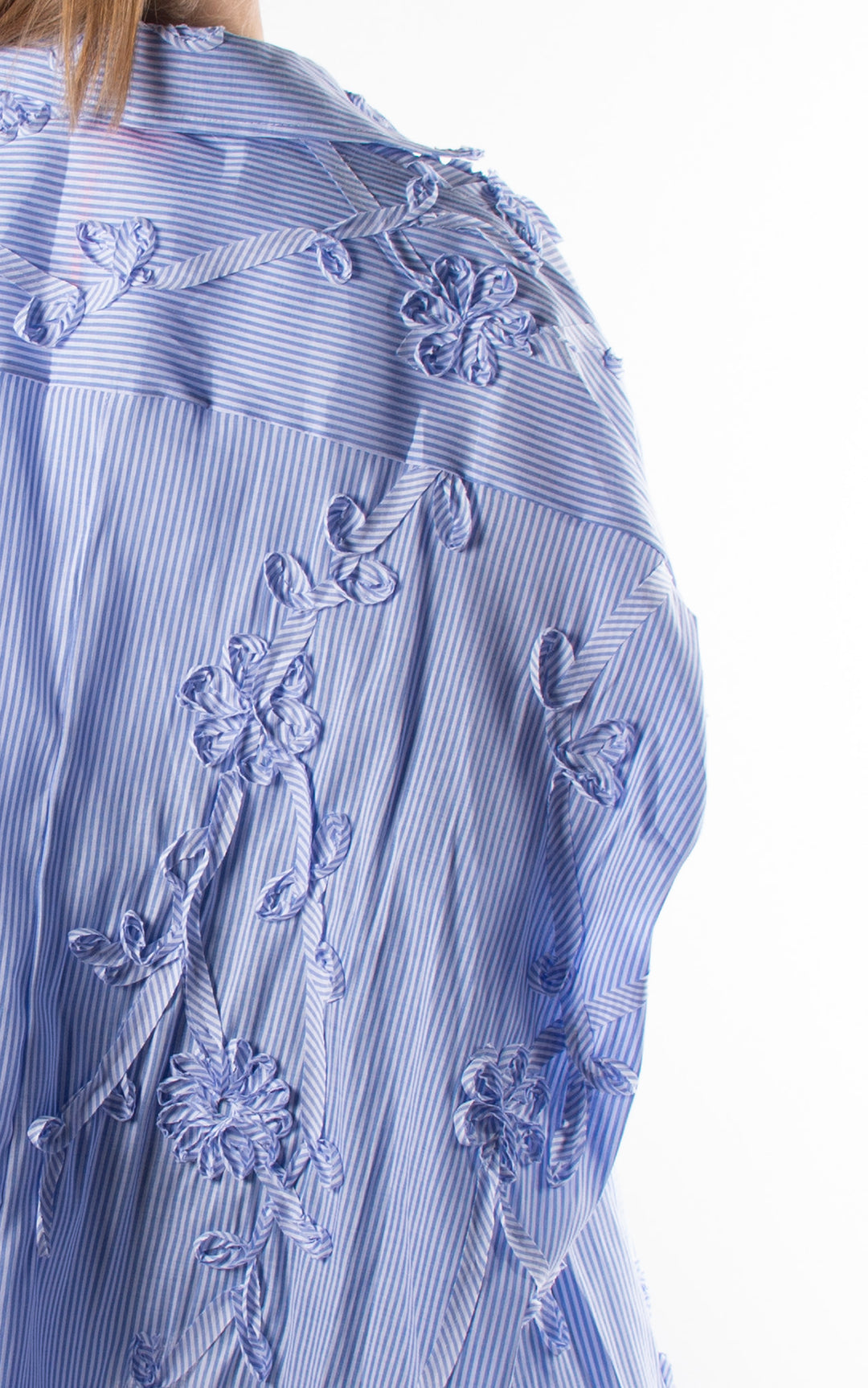 Floral Ribbon Shirt | Blue & White Stripe