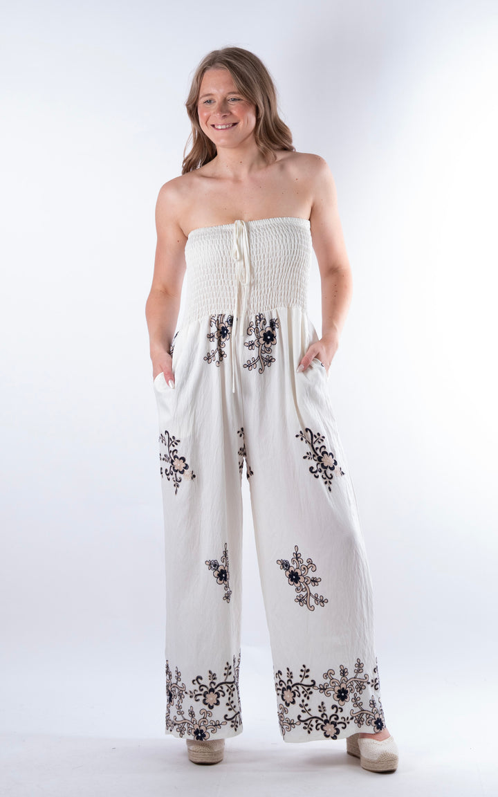 Flower Embroided Jumpsuit | Navy