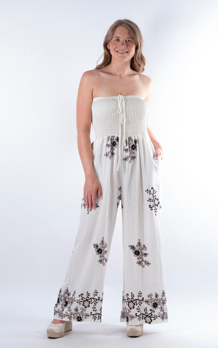 Flower Embroided Jumpsuit | Navy