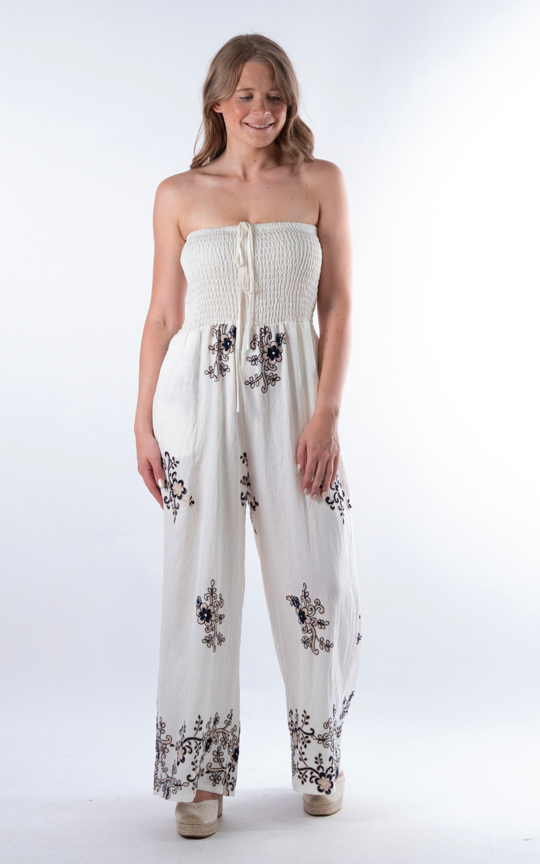 Flower Embroided Jumpsuit | Navy