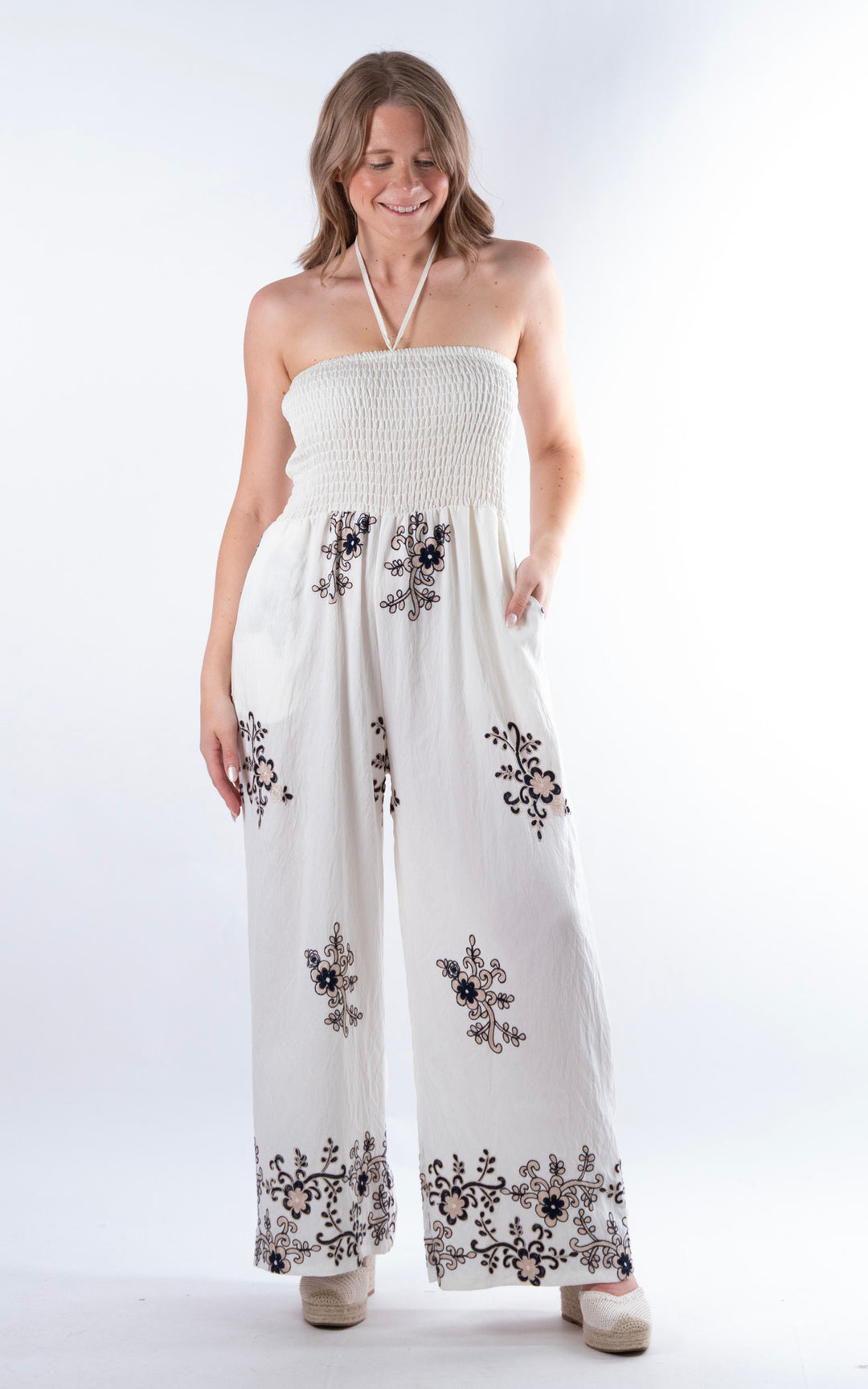 Flower Embroided Jumpsuit | Navy