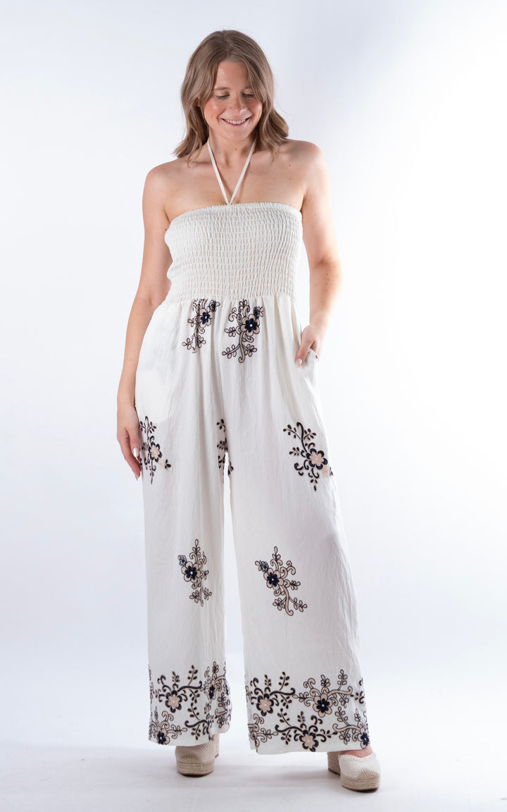 Flower Embroided Jumpsuit | Navy