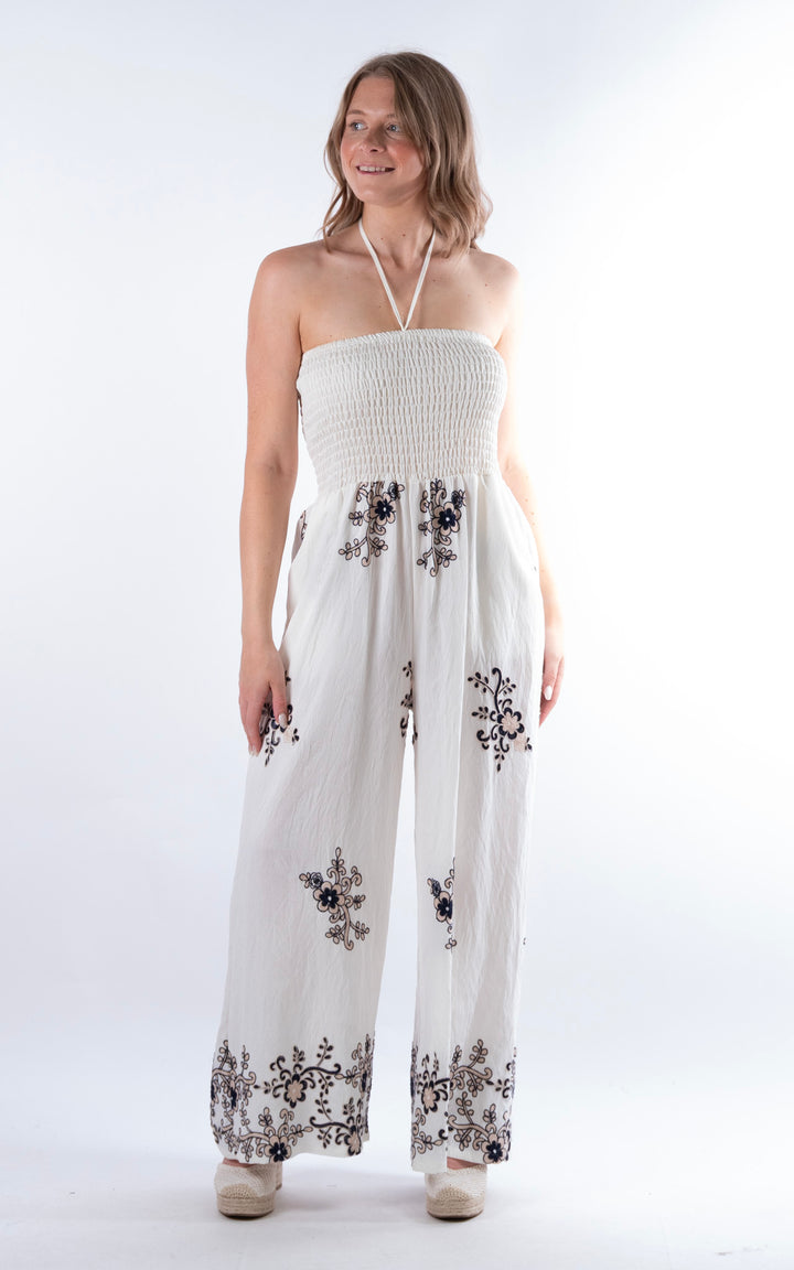 Flower Embroided Jumpsuit | Navy