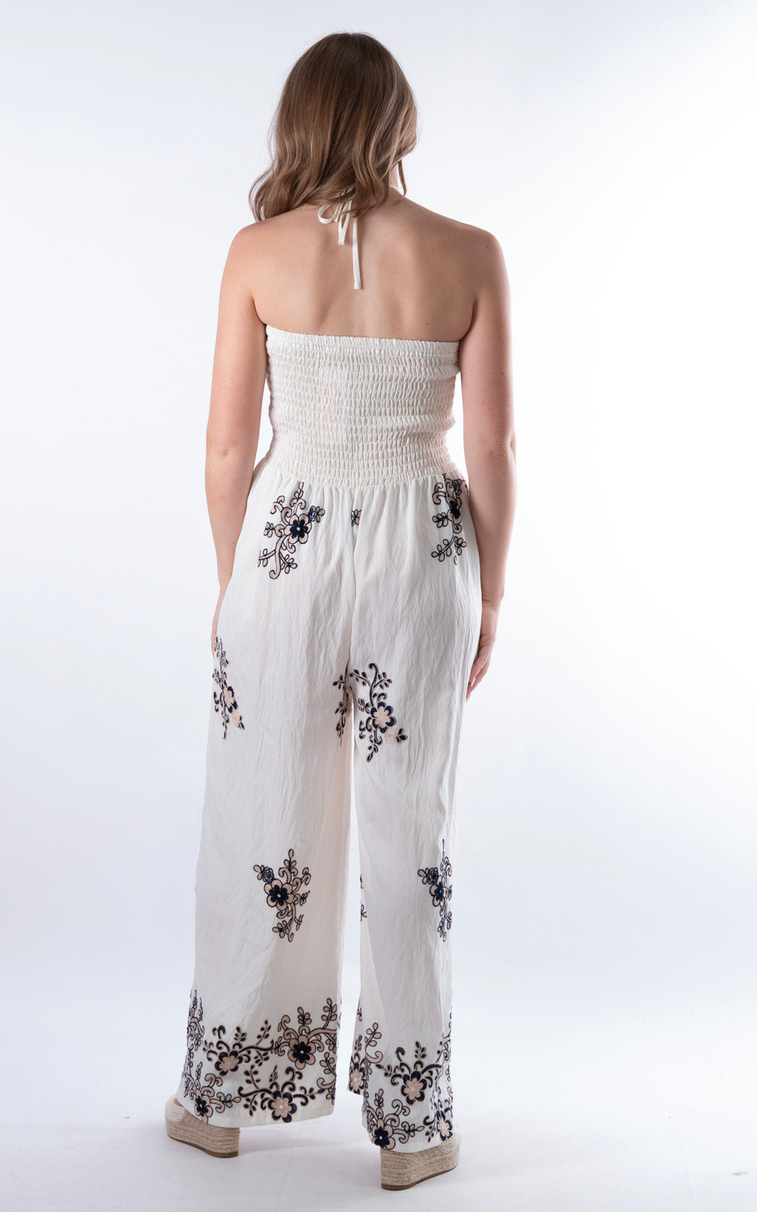 Flower Embroided Jumpsuit | Navy