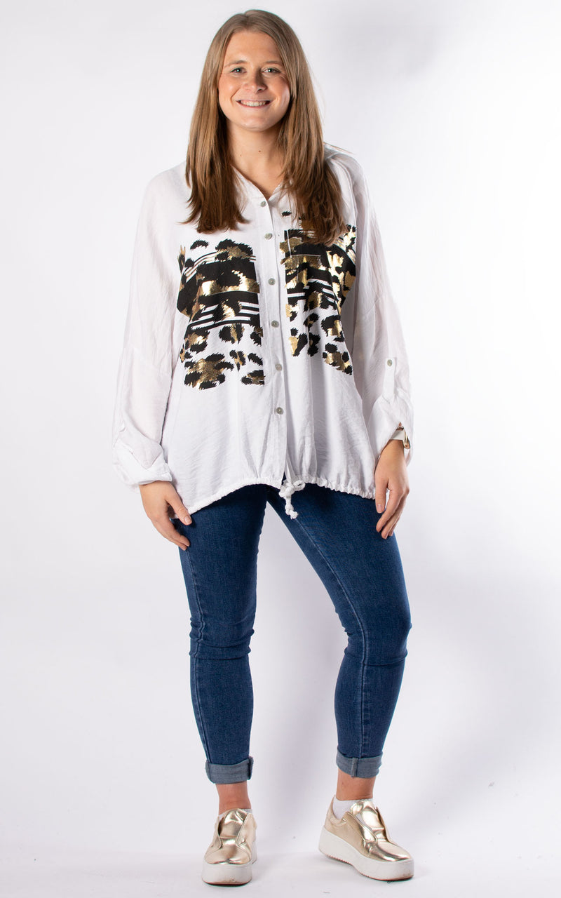 Foil Leopard Hooded Shirt | White