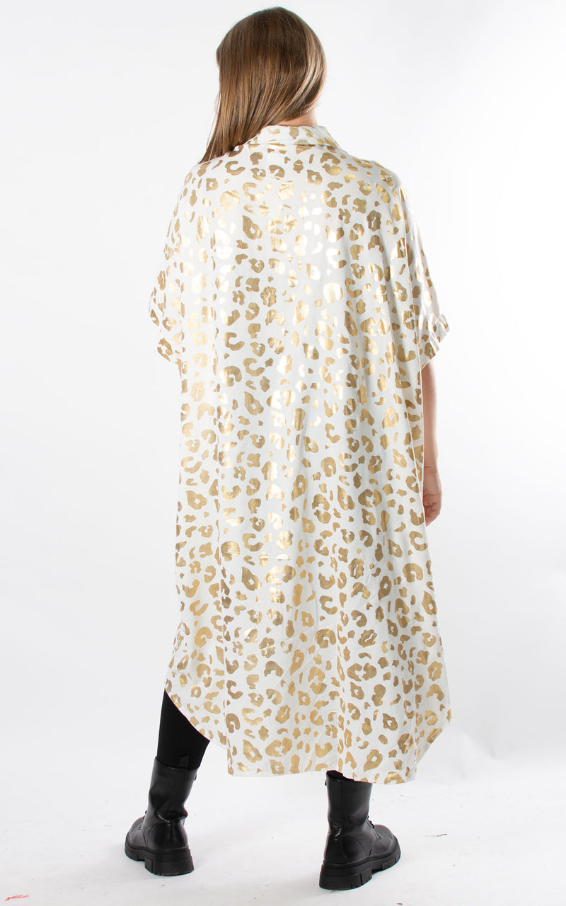 Foil Leopard Shirt Dress | White