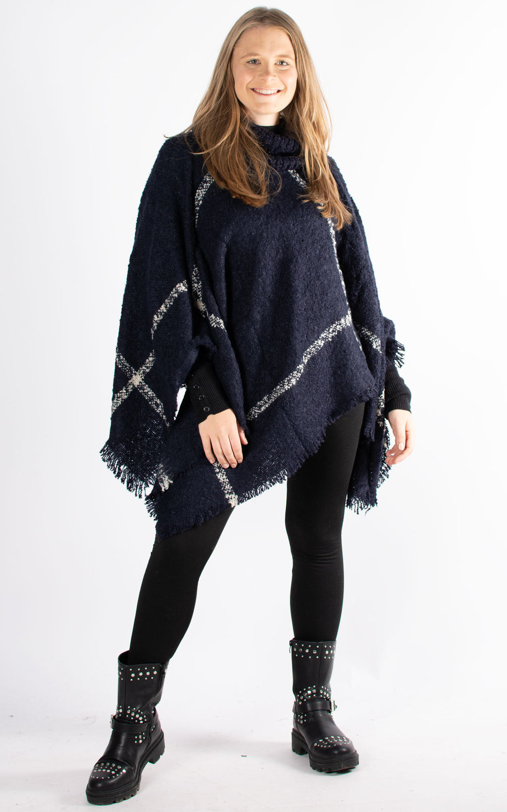 Frankie Roll Neck Poncho | Navy