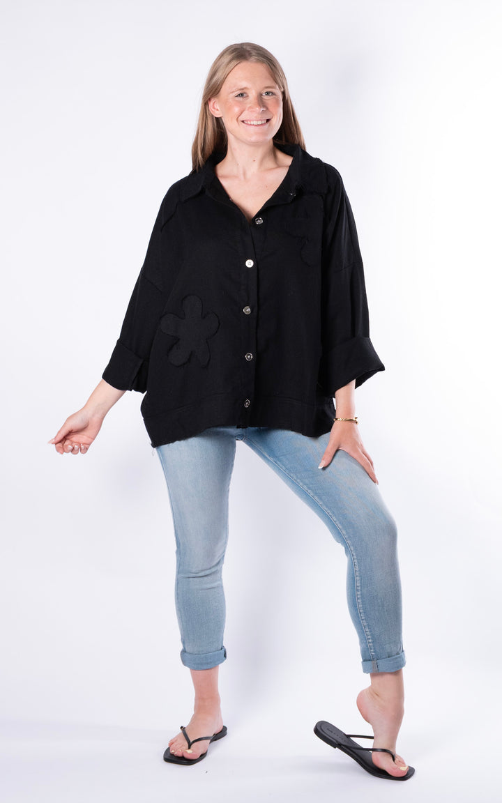 Frayed Collar Shirt | Black