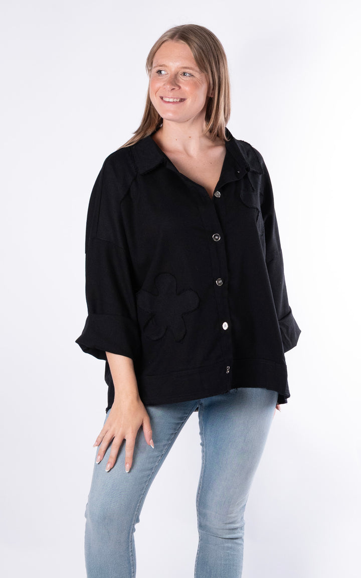 Frayed Collar Shirt | Black