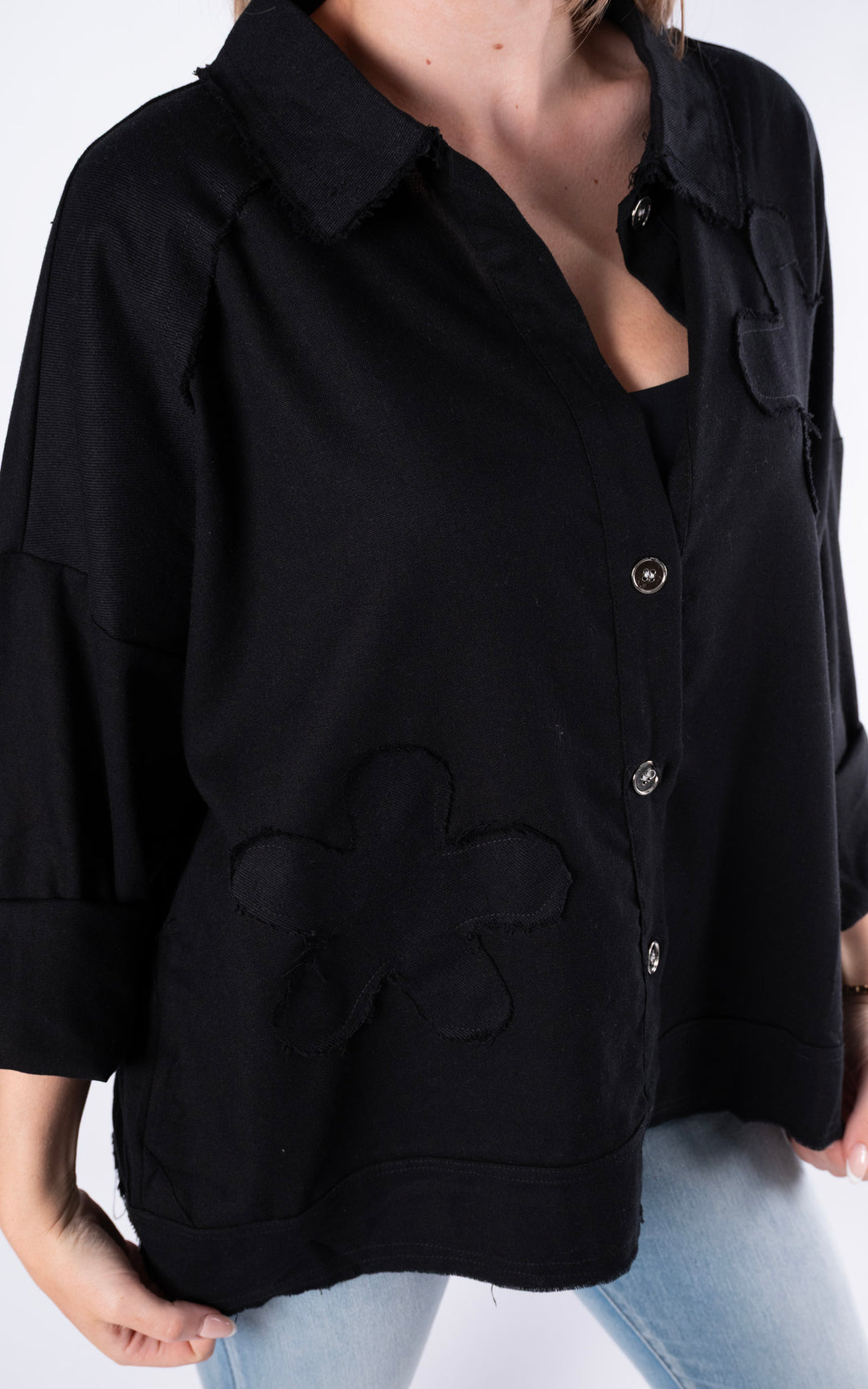 Frayed Collar Shirt | Black
