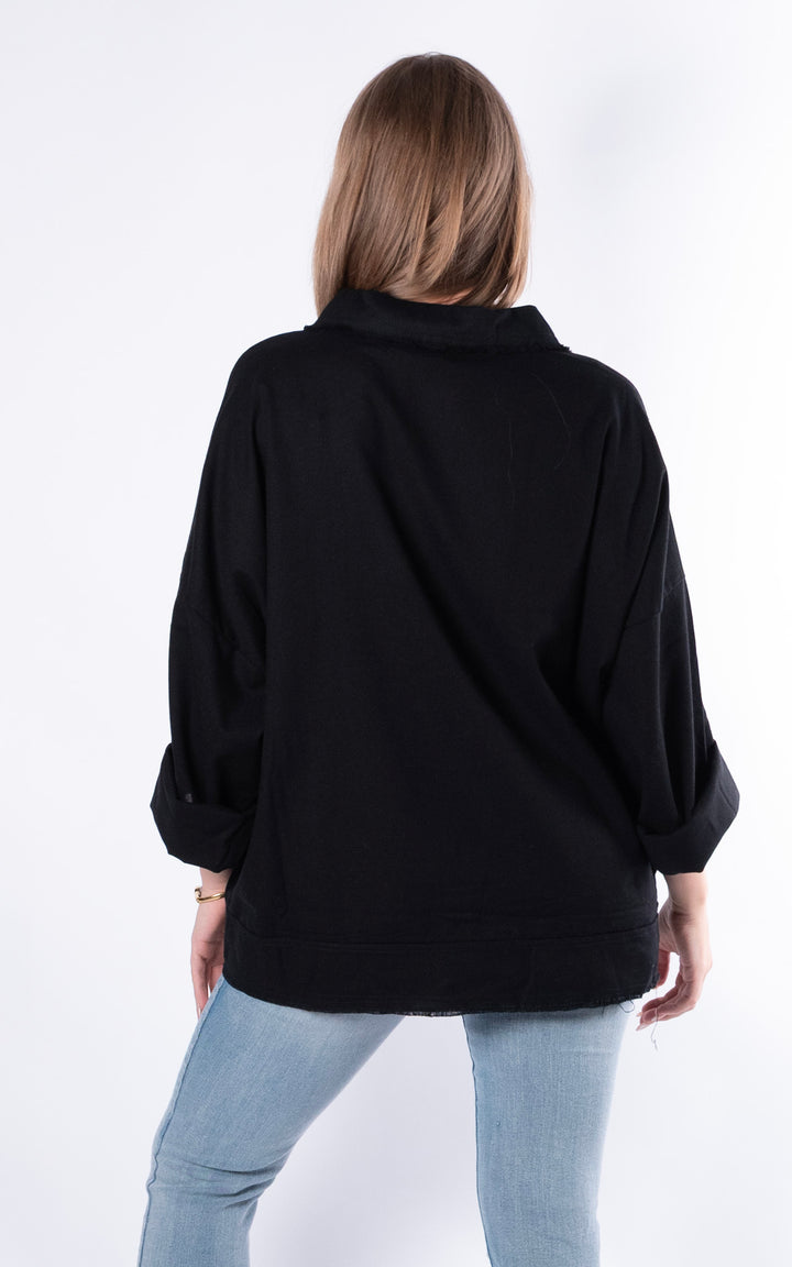 Frayed Collar Shirt | Black