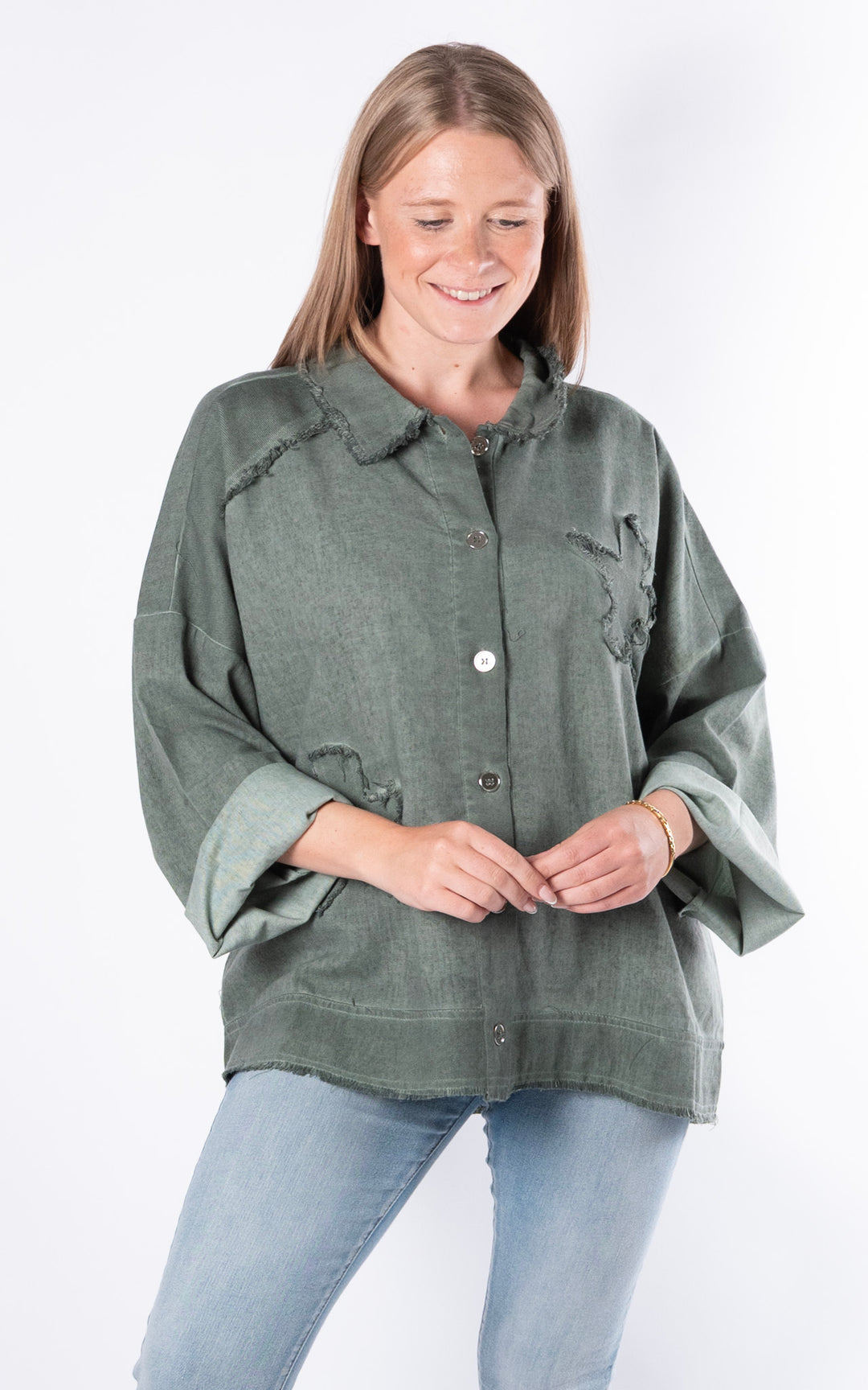 Frayed Collar Shirt | Khaki
