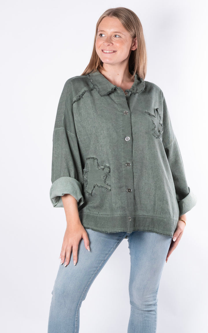 Frayed Collar Shirt | Khaki