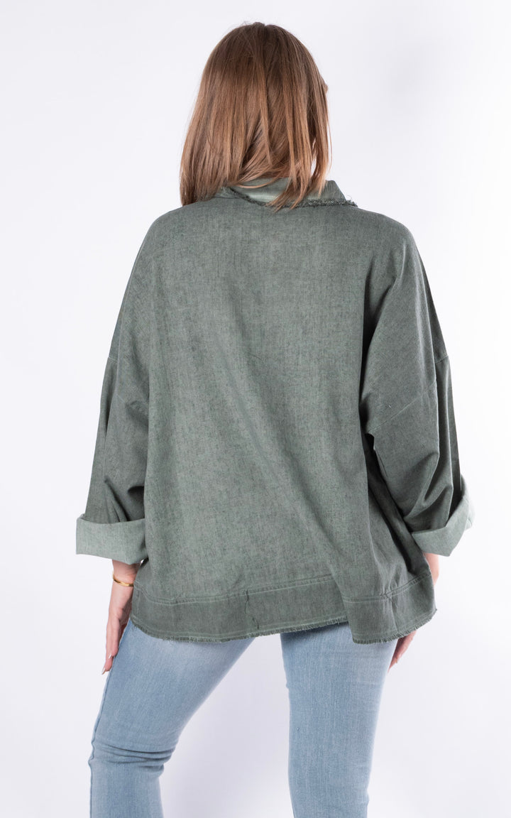 Frayed Collar Shirt | Khaki