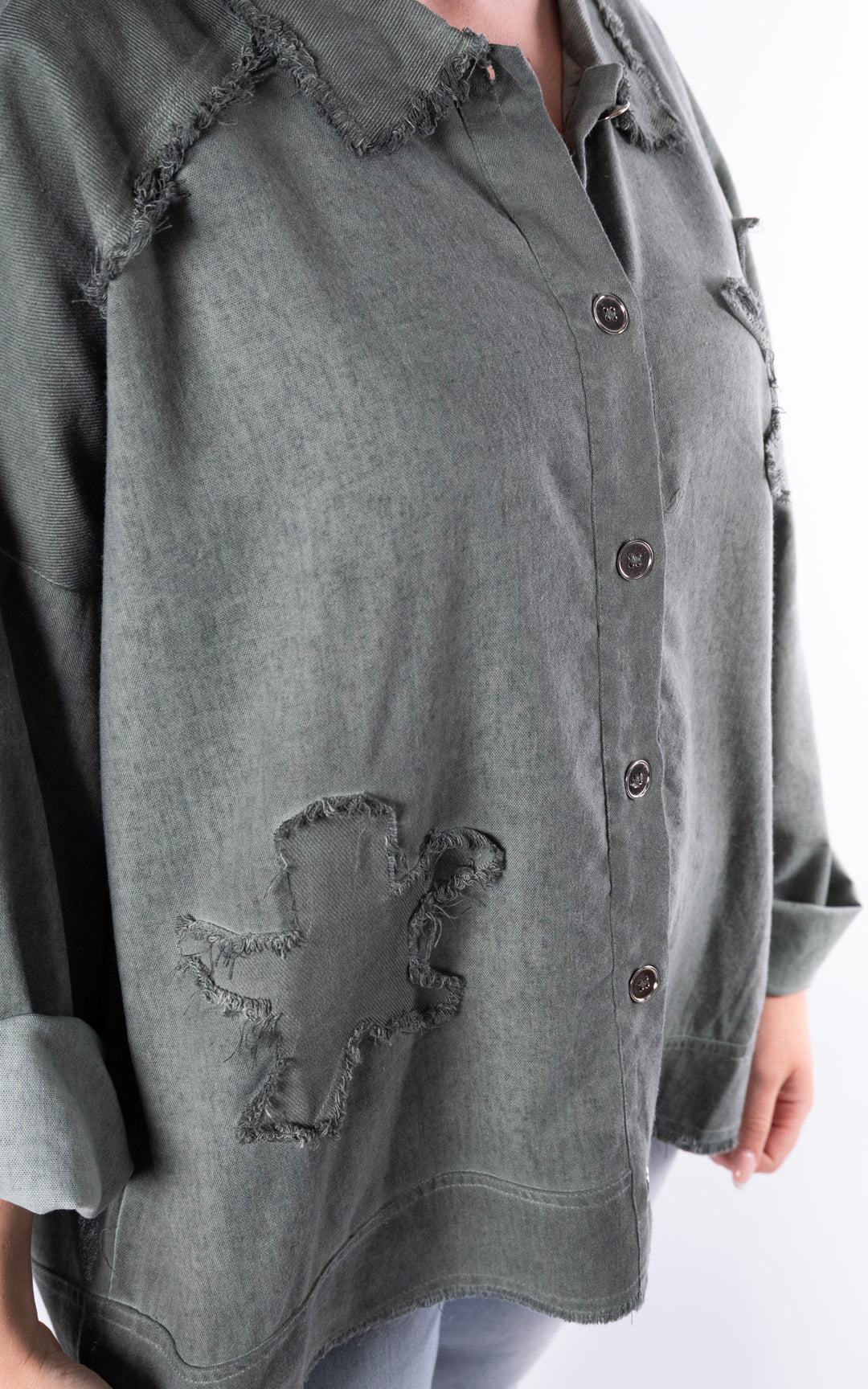 Frayed Collar Shirt | Khaki