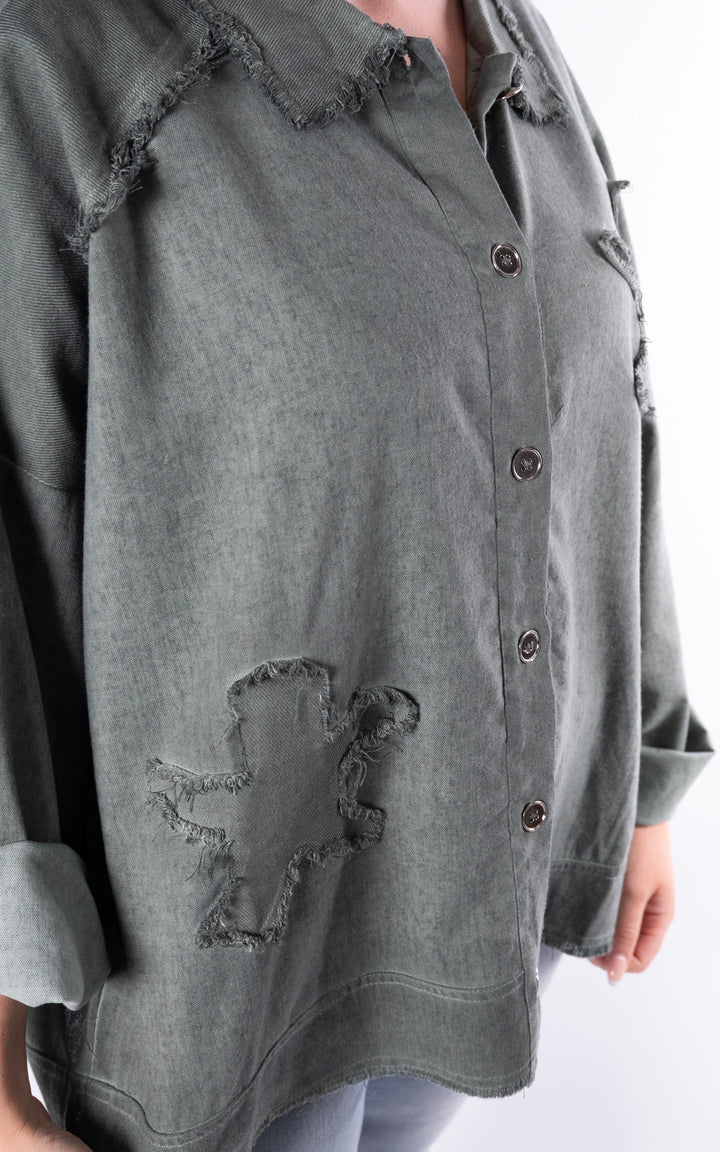 Frayed Collar Shirt | Khaki