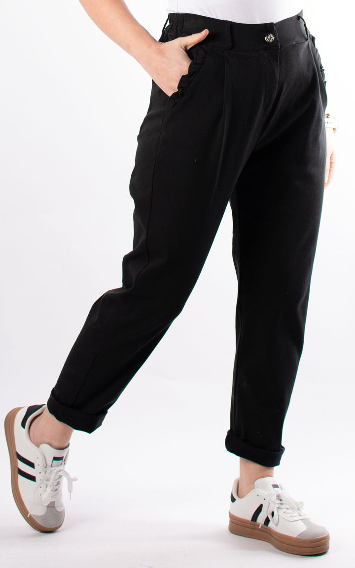 Frill Pocket Trouser | Black