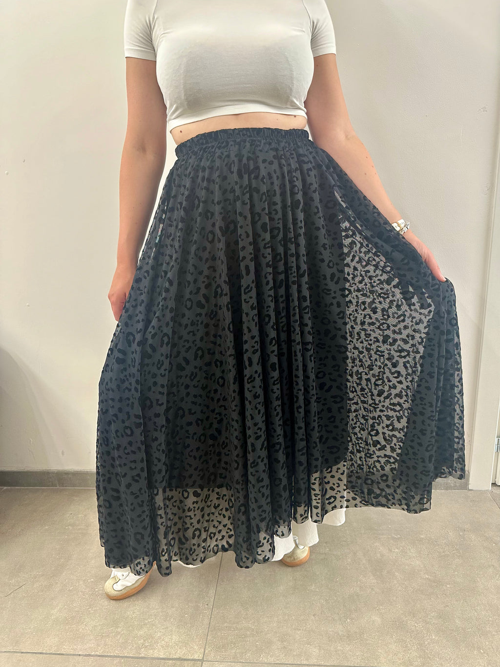 Leopard Print Skirt | Black