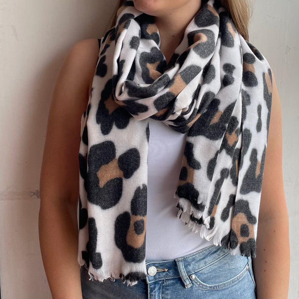 Leopard Print Winter Scarf | White