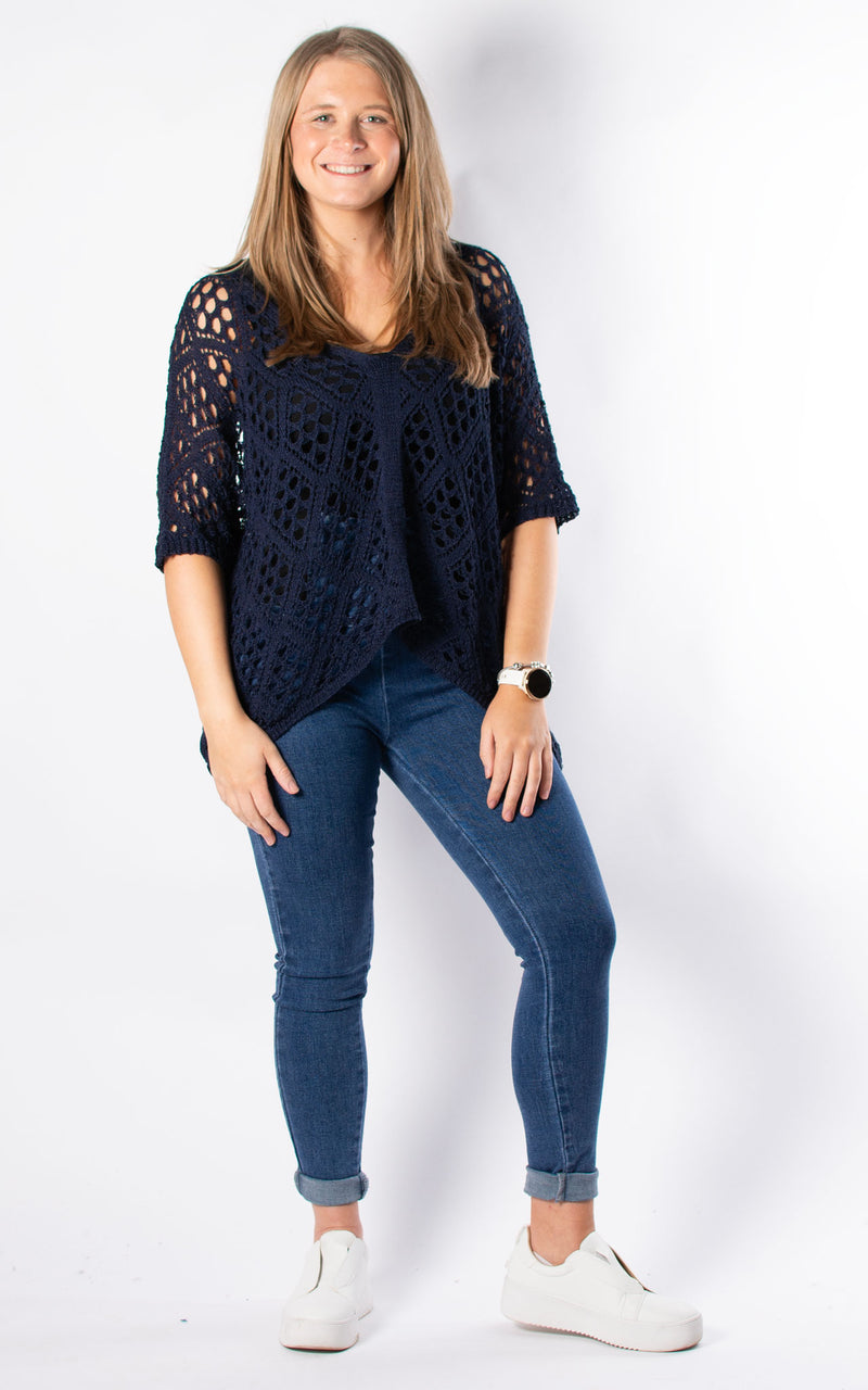 Gail Crochet Top | Navy