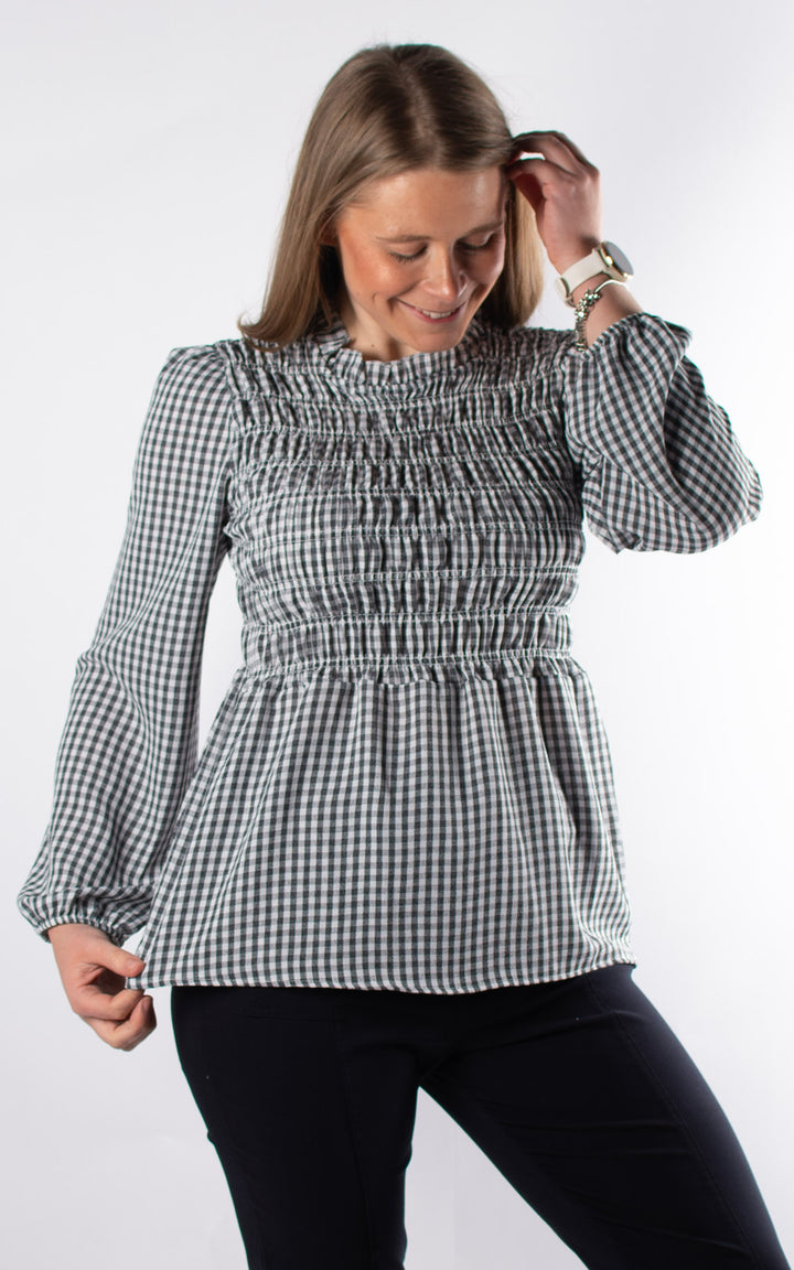 Gingham Ruffled Cuffed Top | Black