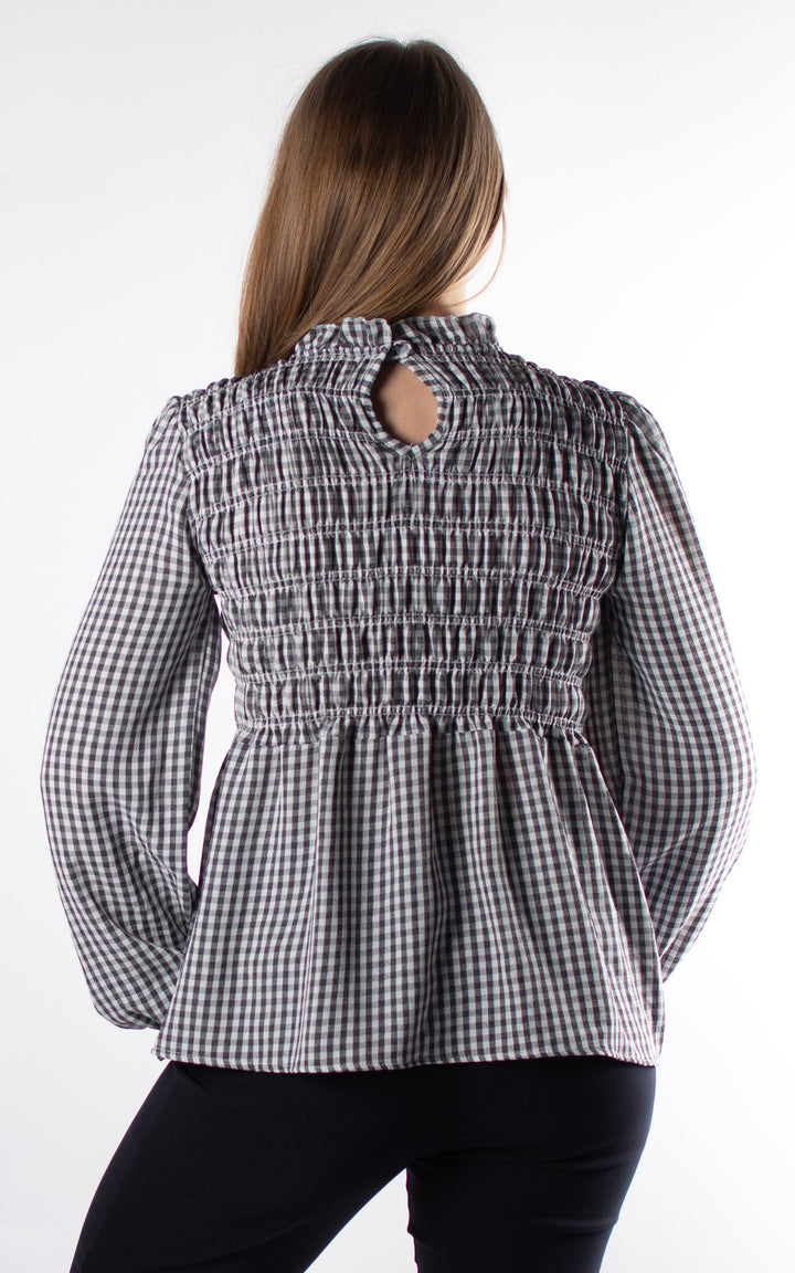 Gingham Ruffled Cuffed Top | Black