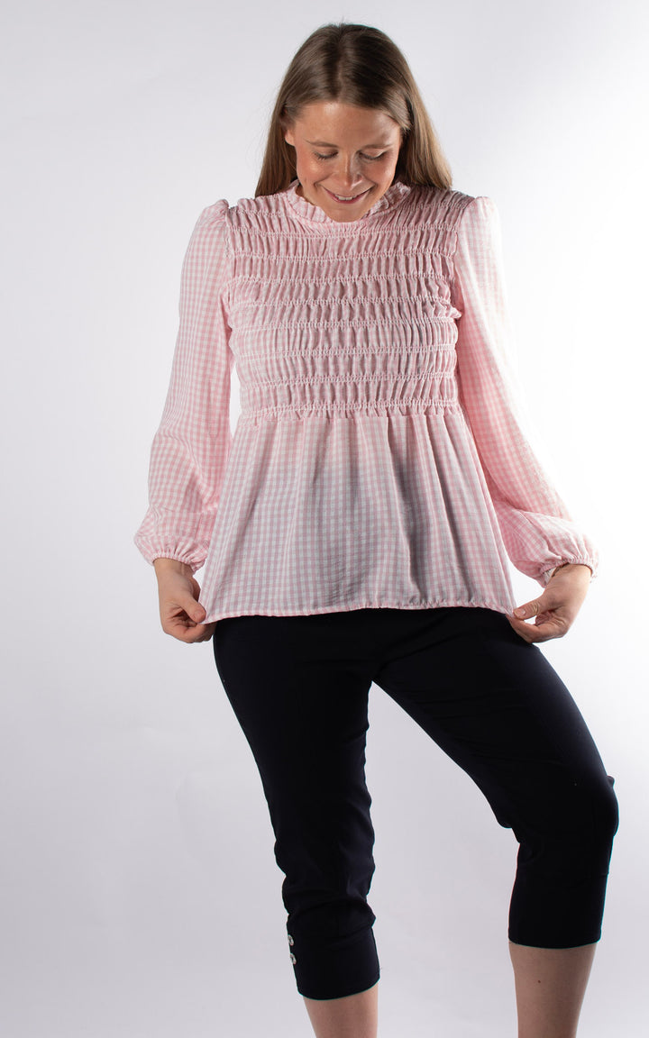 Gingham Ruffled Cuffed Top | Pink