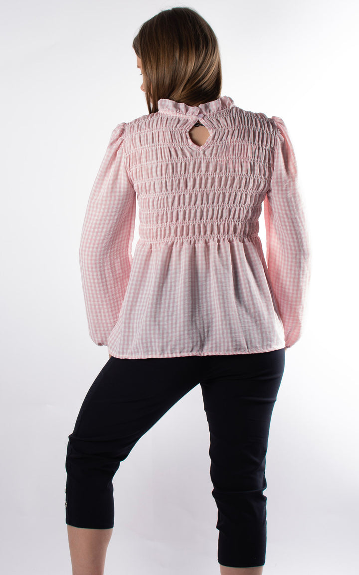 Gingham Ruffled Cuffed Top | Pink