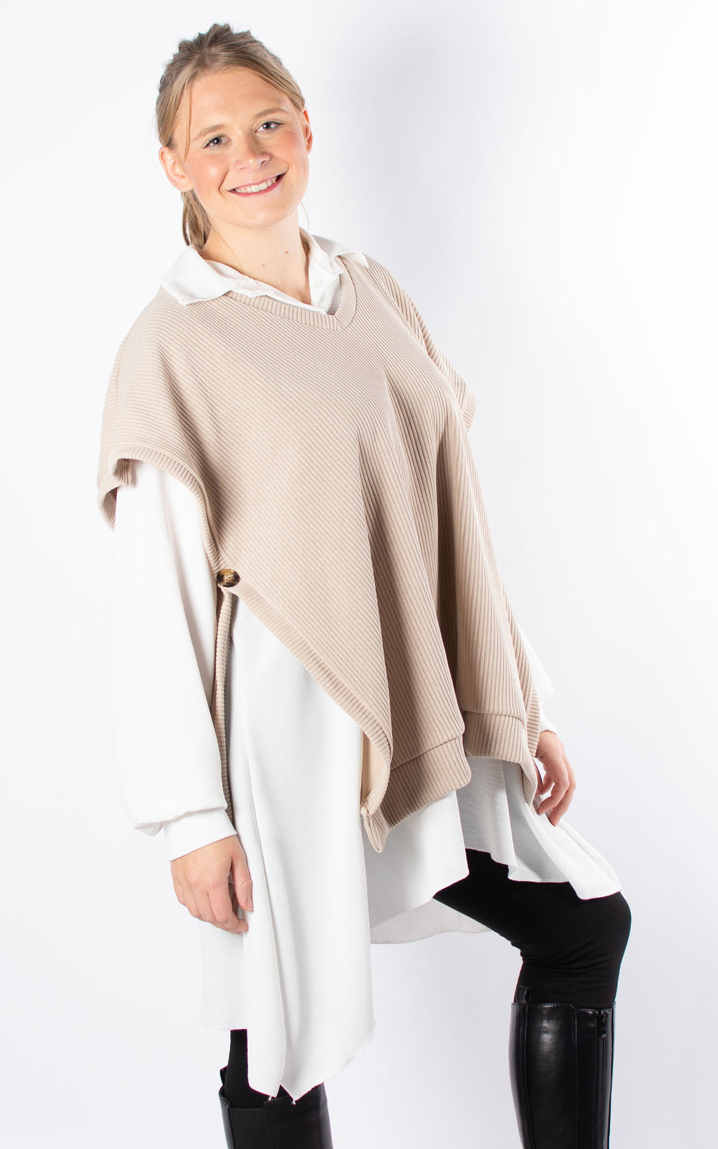 Glenda Layered Shirt Vest | Beige