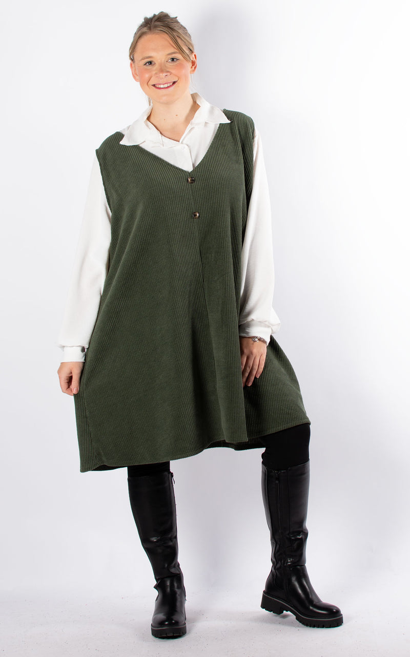 Glenda Pinafore Dress | Khaki