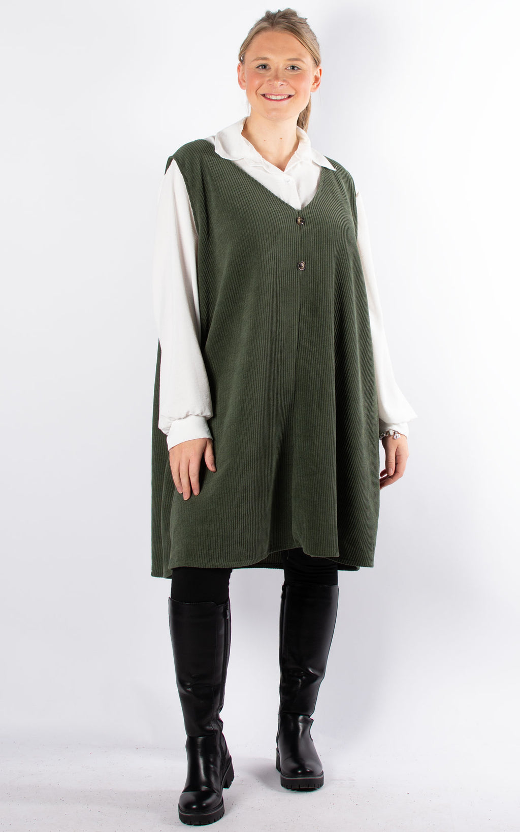 Glenda Pinafore Dress | Khaki