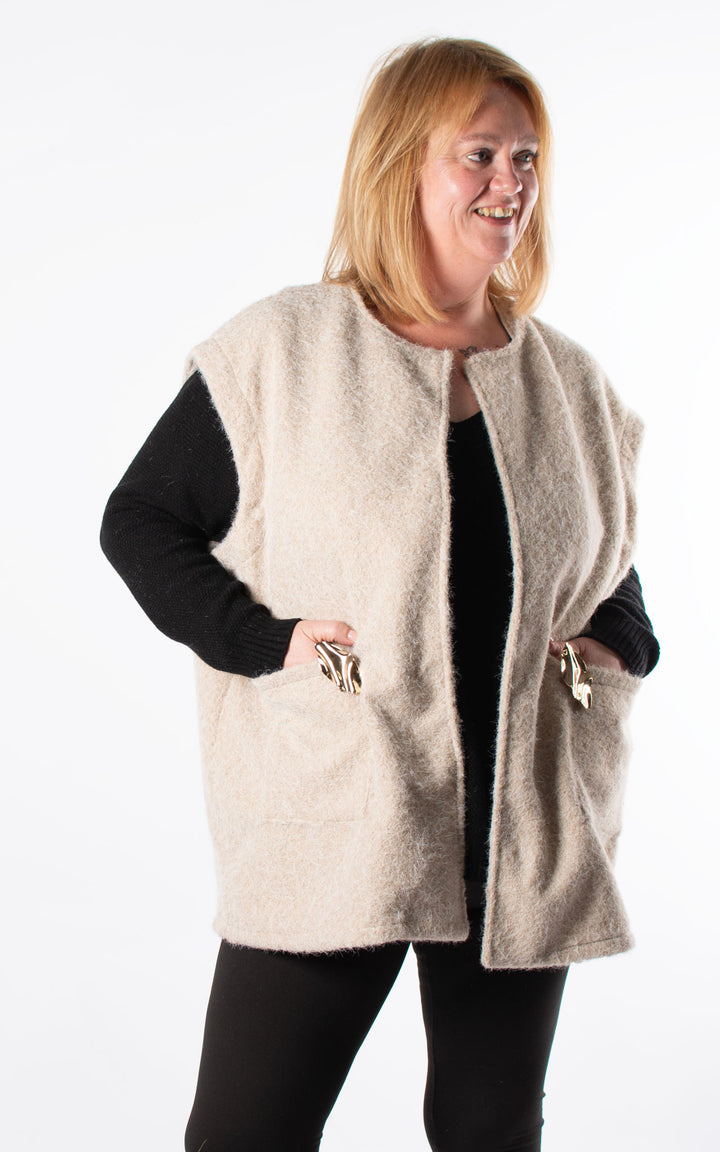 Gold Brooch Waistcoat | Beige