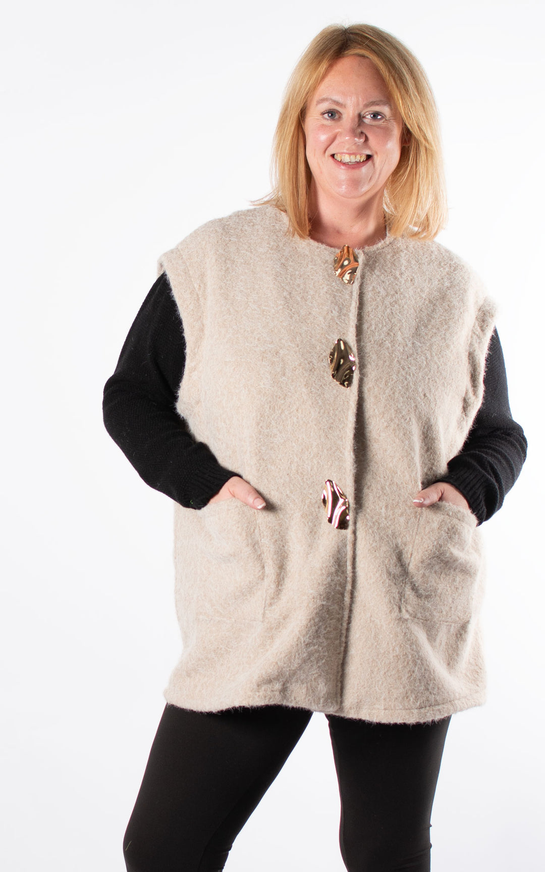 Gold Brooch Waistcoat | Beige