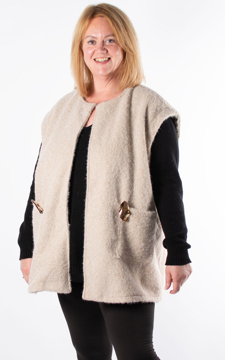 Gold Brooch Waistcoat | Beige