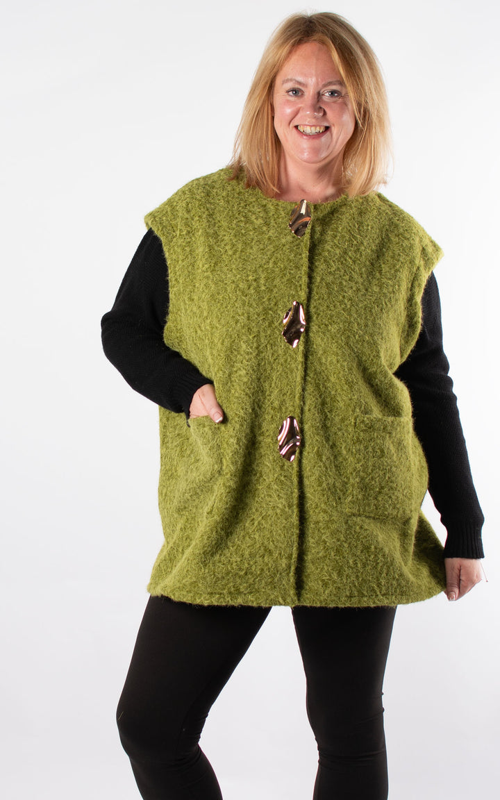 Gold Brooch Waistcoat | Moss Green
