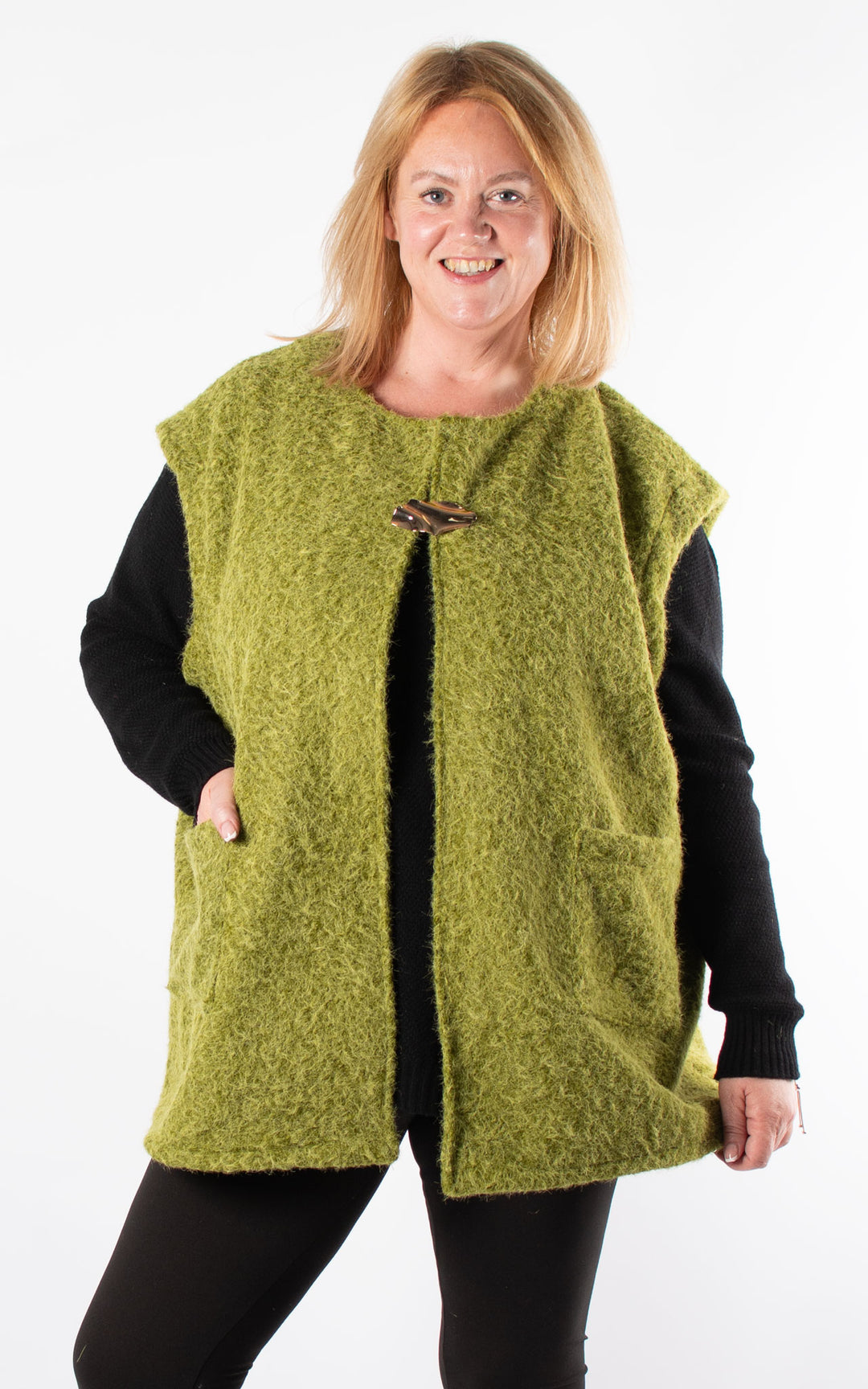 Gold Brooch Waistcoat | Moss Green