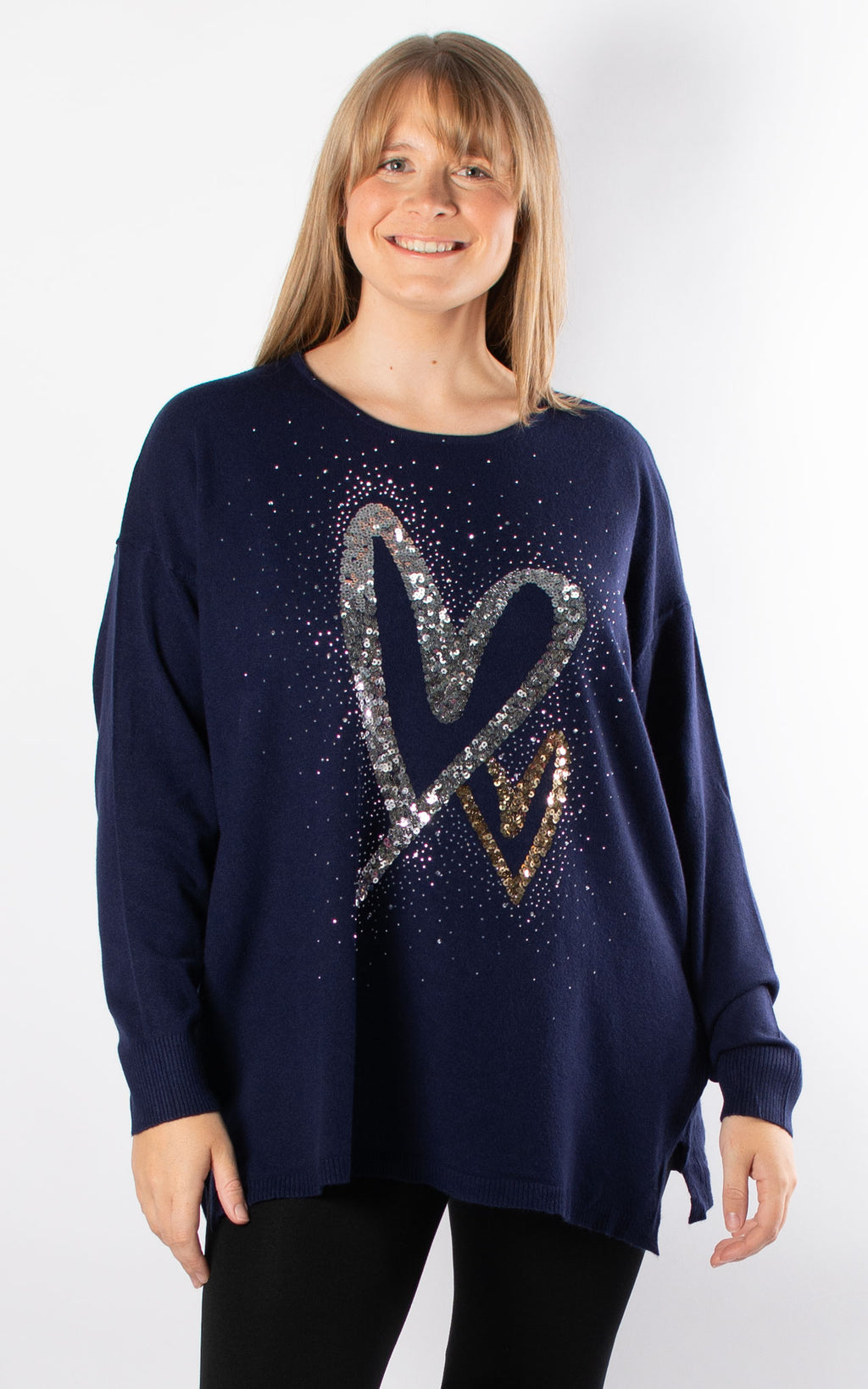 Gold & Silver Sequin Hearts Knit | Navy