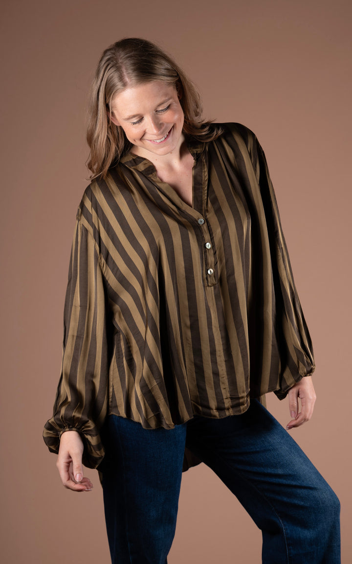 Half Button Shirt | Stripe | Gold