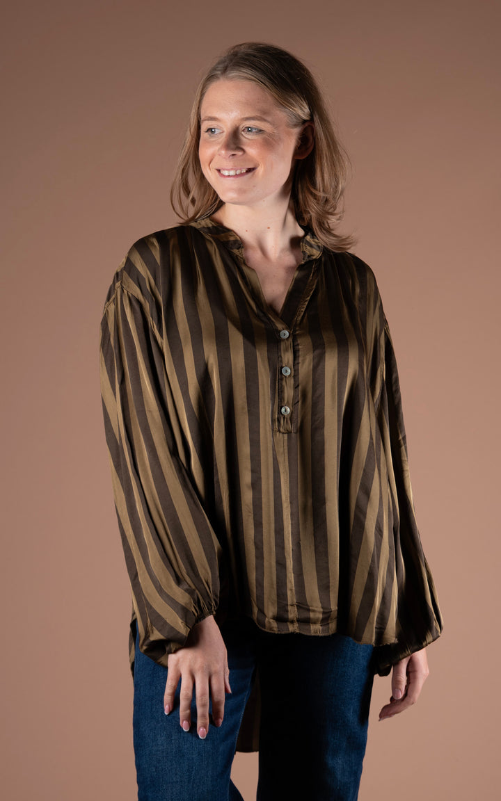 Half Button Shirt | Stripe | Gold