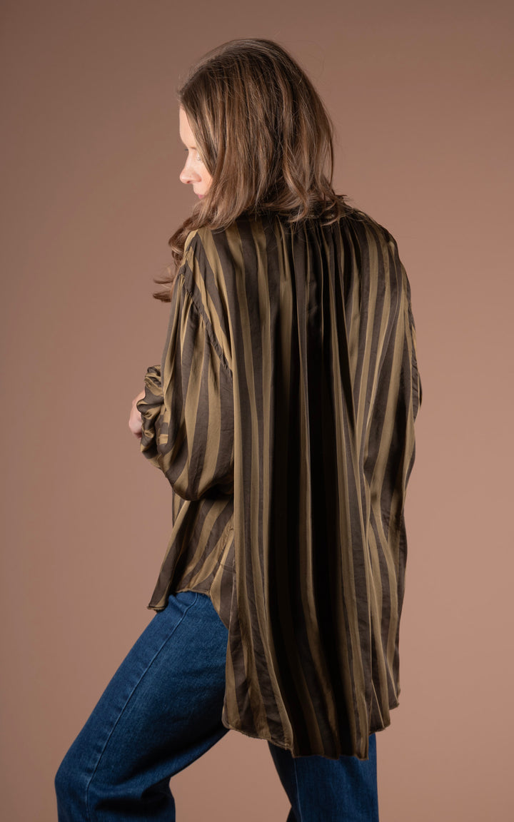 Half Button Shirt | Stripe | Gold