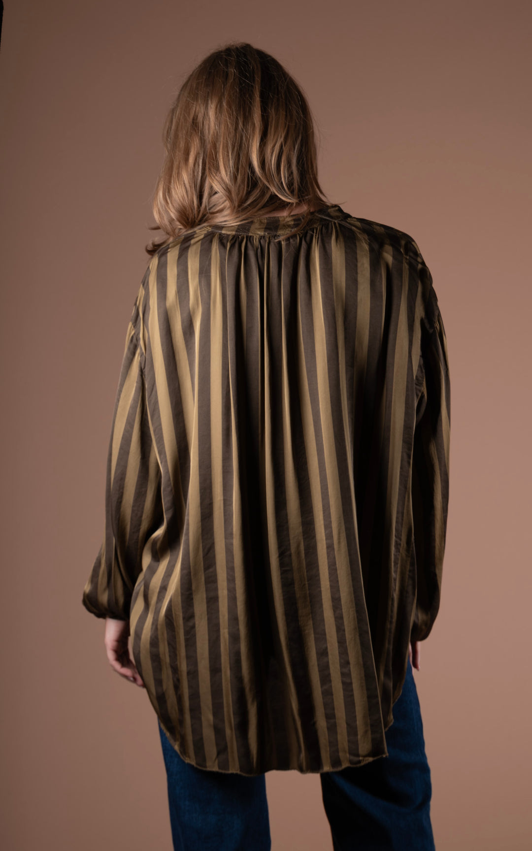 Half Button Shirt | Stripe | Gold