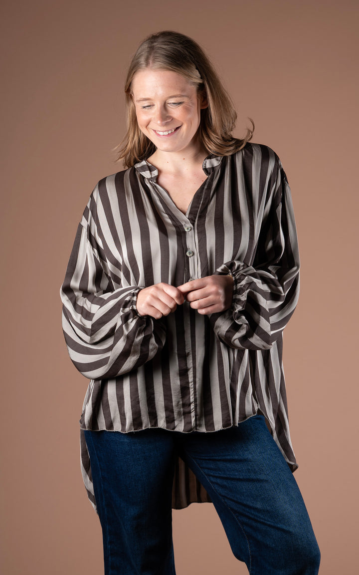 Half Button Shirt | Stripe | Taupe