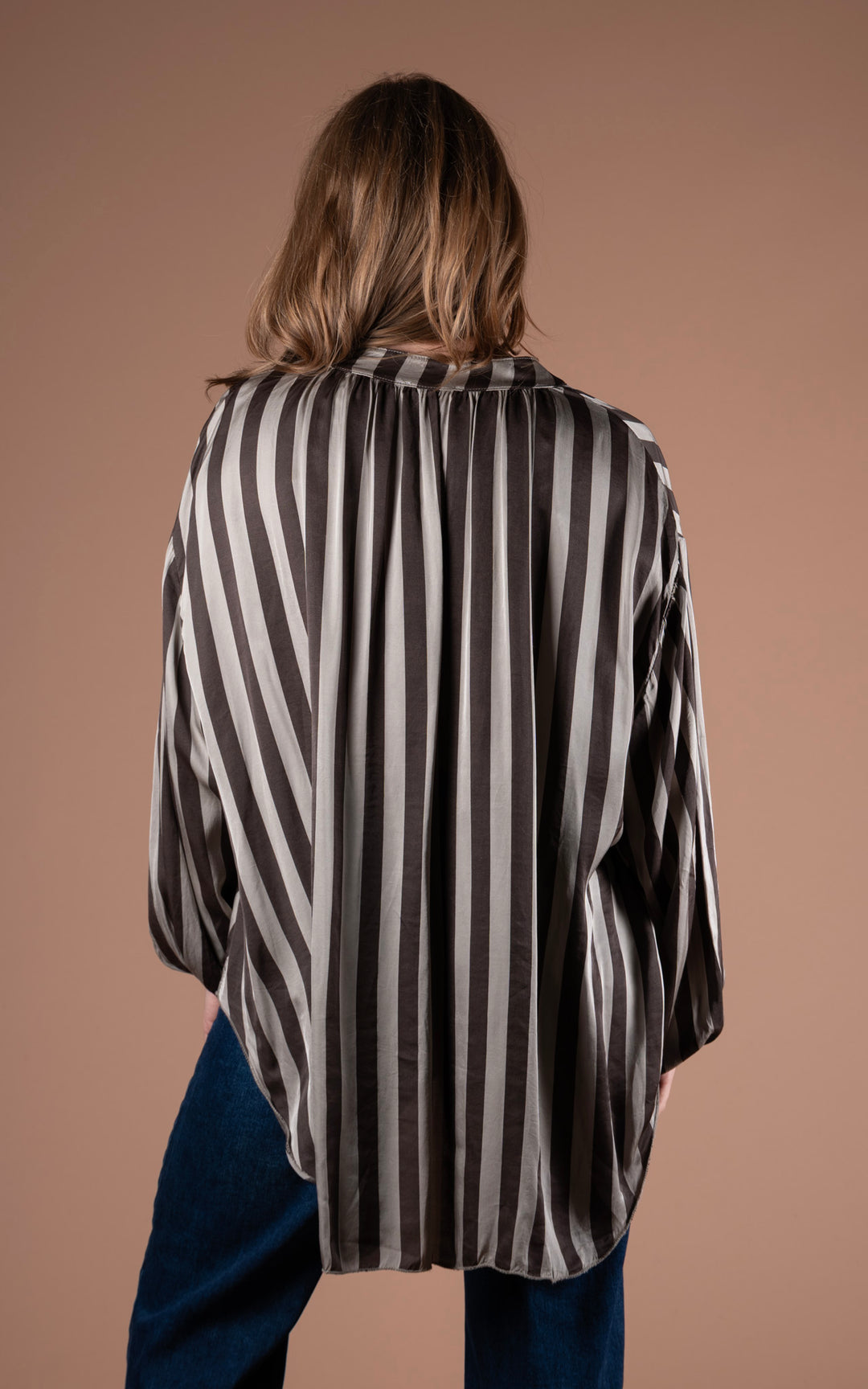 Half Button Shirt | Stripe | Taupe